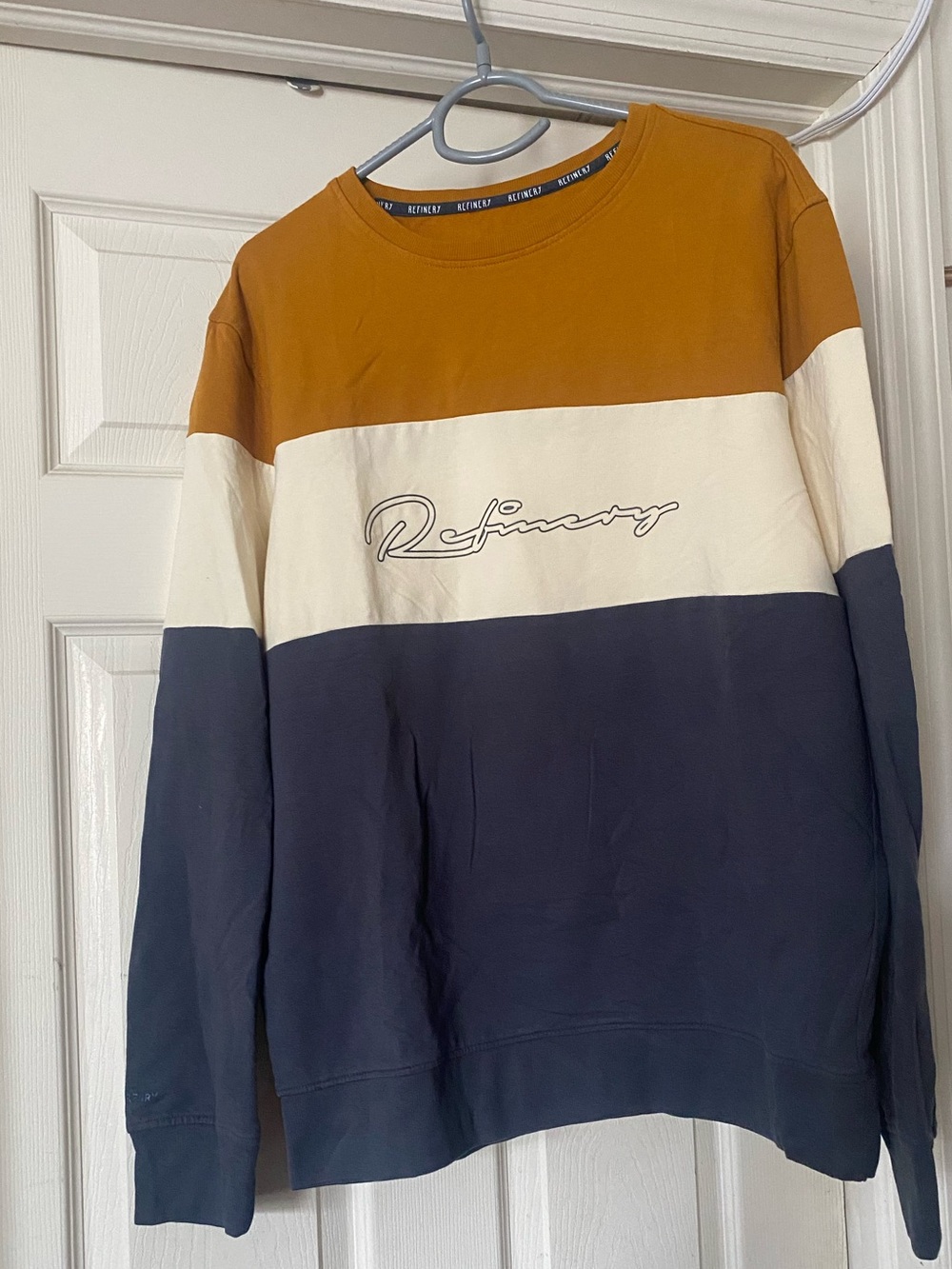 Colorblock Crewneck Sweater - Mustard, Cream & Navy